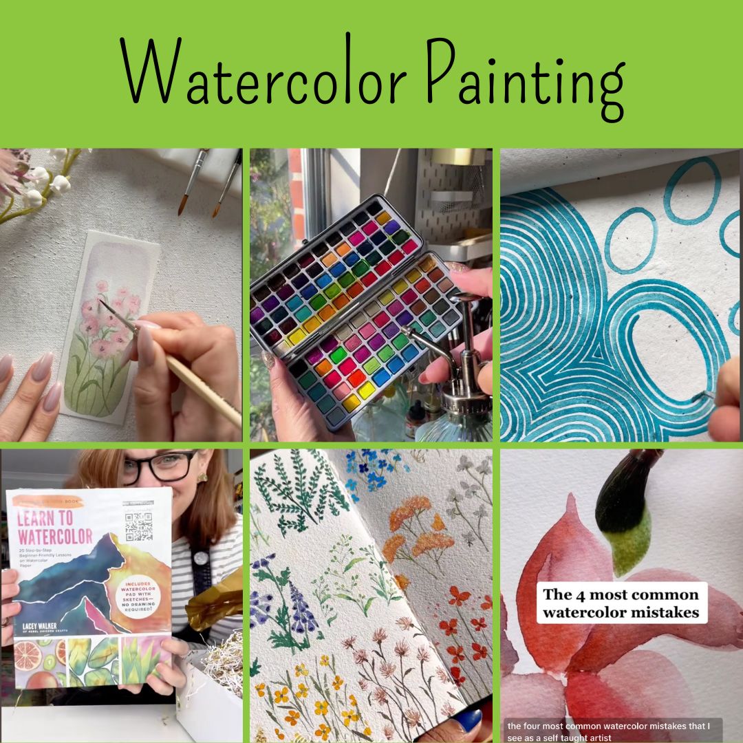 Collage of watercolor painting trend examples