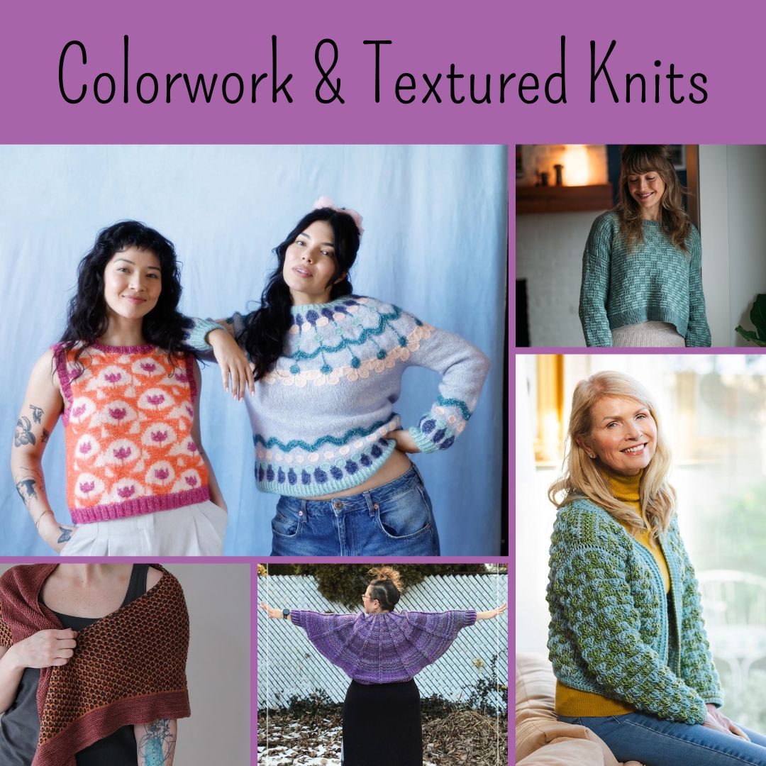 Collage of Colorwork and textured knits trend examples
