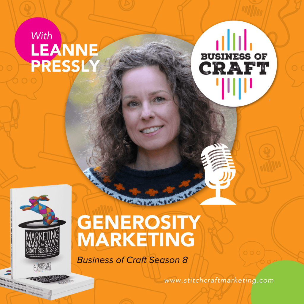 Leanne Pressly smiles in front of an orange background with text promoting the Business of Craft podcast, season 8 episode 7.