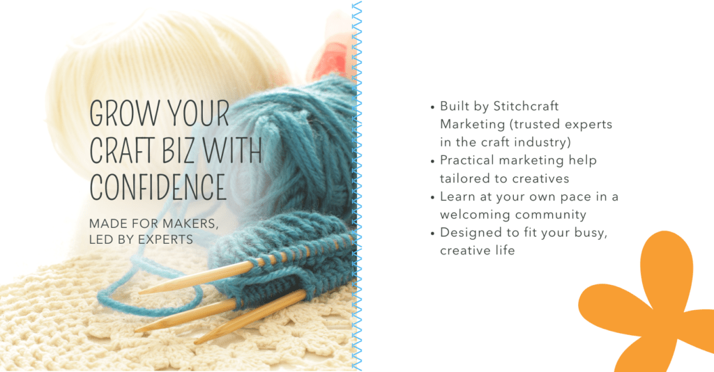 The text "Grow your craft business" is overlaid an image of yarn and knitting needles.